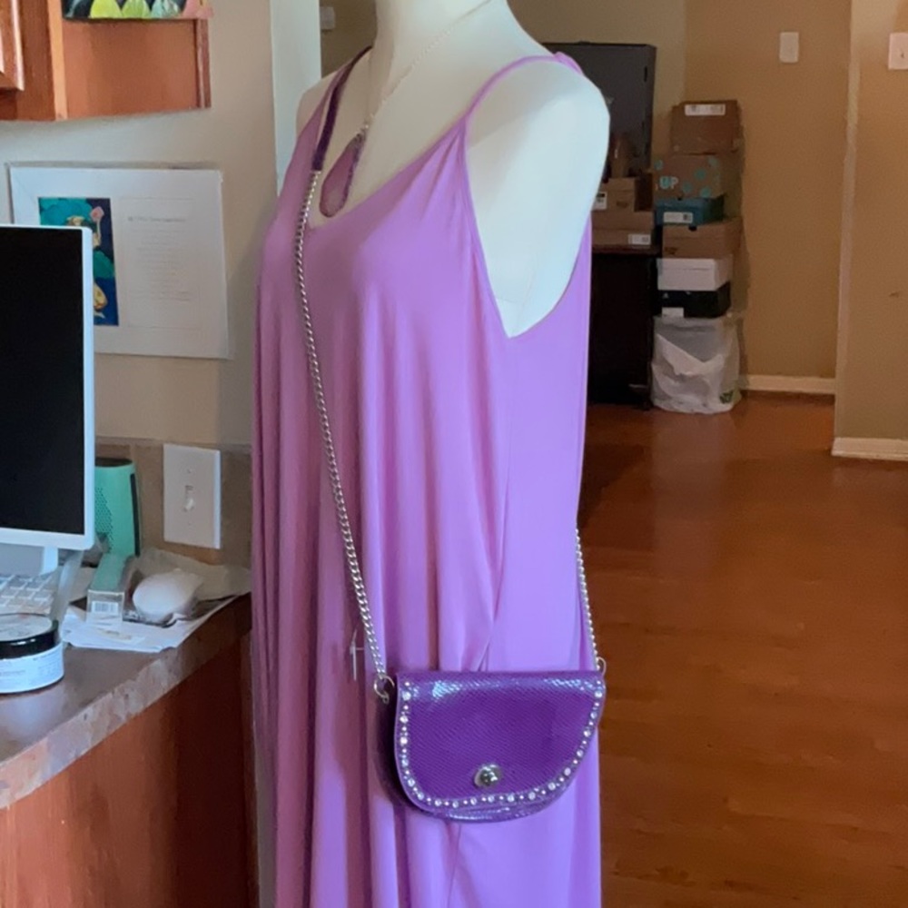 Purple Leather with Silver Chain Strap Crossbody Bag, NWT